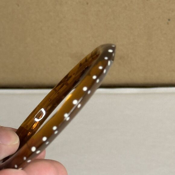 Vintage Translucent Brown Lucite Bangle Bracelet Spacer White Polka Dots - Picture 6 of 10
